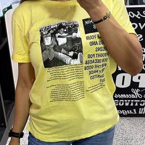 Graphic T-Shirt Short Sleeve. 29" Long. Yellow w/Rhinestone. One SIze (Fits S-L)